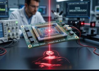 A Laser on a chip can monalisa sketch