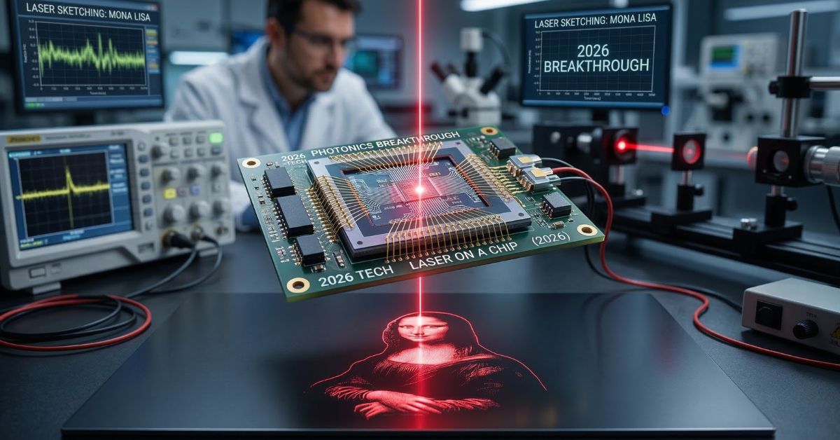 A Laser on a chip can monalisa sketch